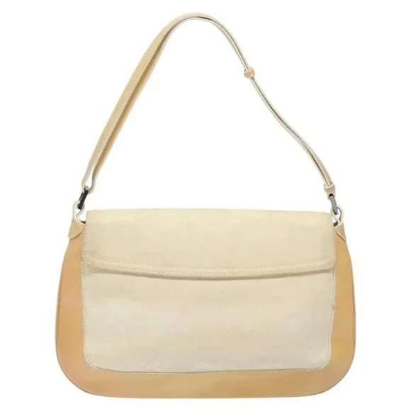 GUCCI GG Canvas Shoulder Bag Beige Silver 001
